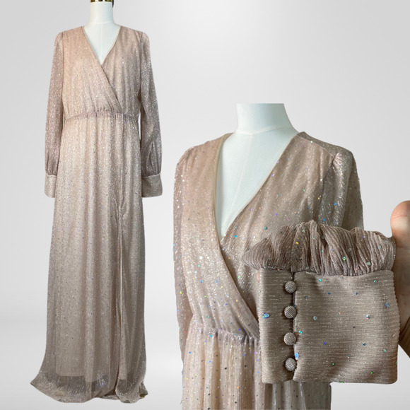 Baltic Born Womens Sequin Maxi Dress Size XXXL Abigail Champagne Gown Holidays - Picture 2 of 13